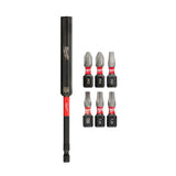 KIT DE EXTENSIONES MAGNETICAS P/DESTORNILLADOR DE IMPACTO DE 6": 2 BROCAS INSERCION T25 1 BROCA INSERCION T20 1 BROCA INSERCION SQ2 2 BROCA INSERCION PH2 1 GUIA MAGNETICA 6" MILWAUKEE