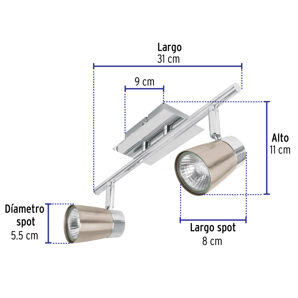 LUMINARIO SOBREPONER 2 SPOTS 100W/120V. SOB-302S 48433 TRUPER