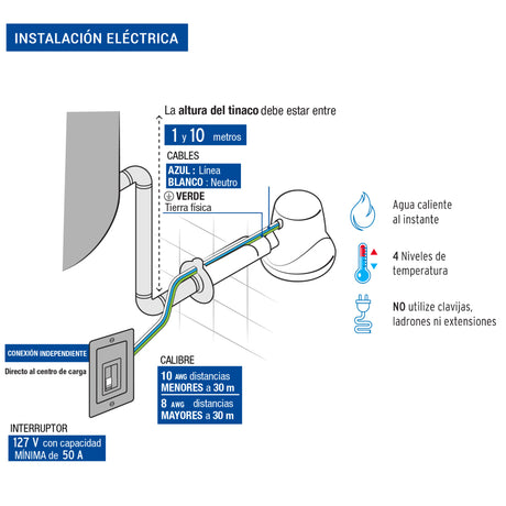 REGADERA ELECTRICA 4 TEMPERATURAS MCA TRUPER FOSET
