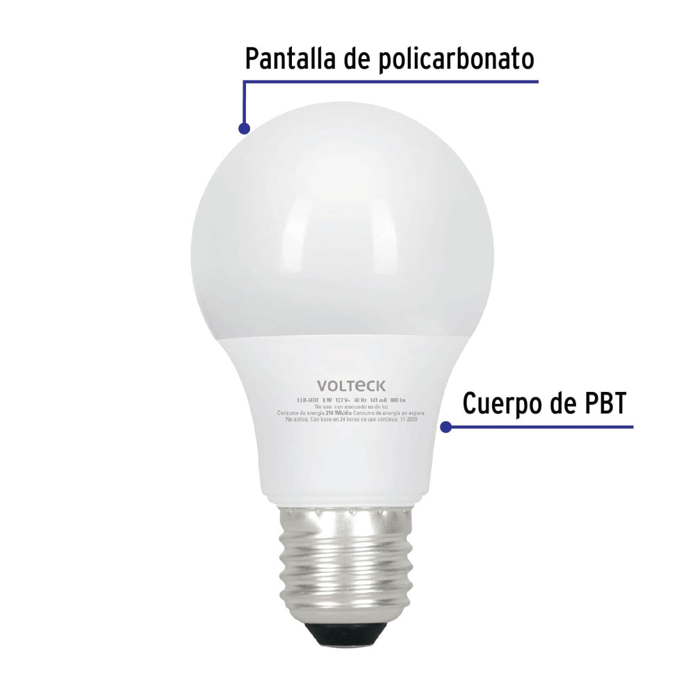LAMPARA LED 8W. TIPO BULBO 3 TONOS DE LUZ LED-603T 49036 TRUPER