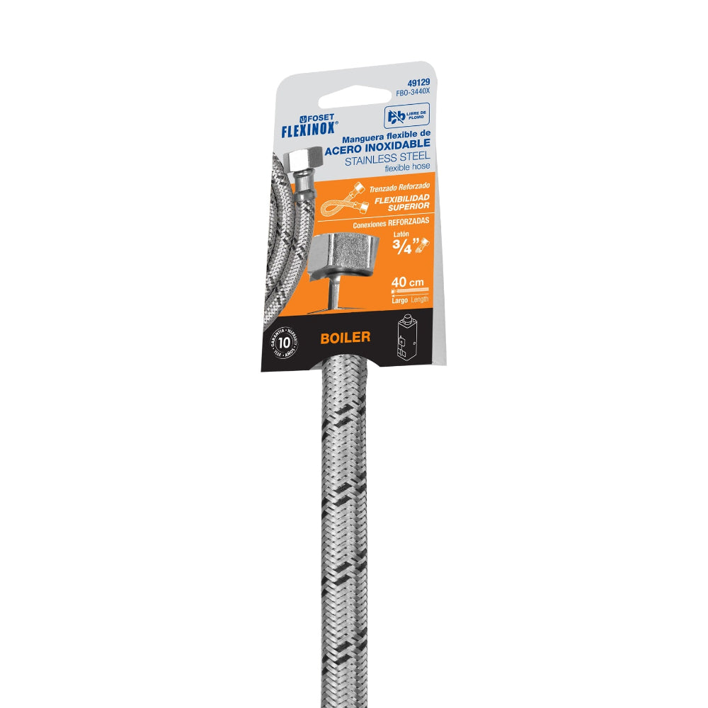 MANGUERA DE HULE 3/4X3/4 40CM ACERO USO GENERAL FOSET