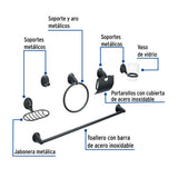 JUEGO DE 6 ACCESORIOS PARA BAÑO NEGRO MATE CHAPETÓN OVALADO FOSET AQUA