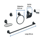 JUEGO DE 6 ACCESORIOS PARA BAÑO NEGRO MATE CHAPETÓN OVALADO FOSET AQUA