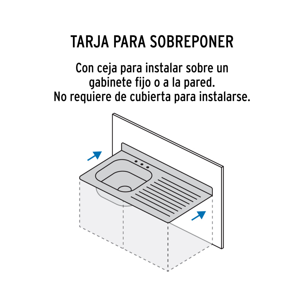 TARJA DE SOBREPONER 100X50X15 TINA DERECHA ACERO INOXIDABLE TRUPER FOSET
