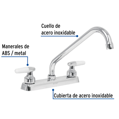 MEZCLADORA 8" P/FREGADERO CUELLO LARGO MANERALES CONO