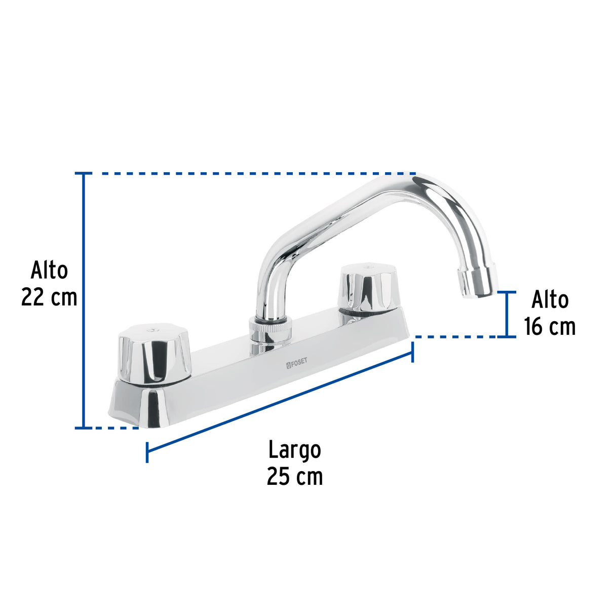 MEZCLADORA CORTA 8" P/FREGADERO MANERALES HEX CART CERAMICO
