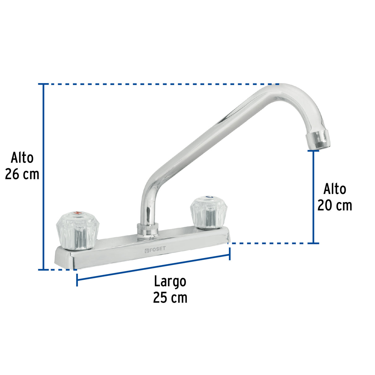MEZCLADORA 8" P/FREGADERO CUELLO LARGO MANERALES ACRLICO