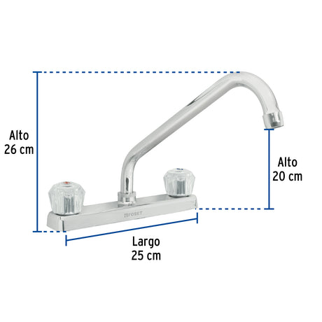 MEZCLADORA 8" P/FREGADERO CUELLO LARGO MANERALES ACRLICO
