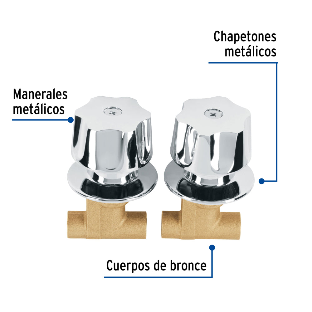 JUEGO 2 LLAVES EMPOTRAR REGADERA SOLDABLES CUBO BASIC MCA TRUPER FOSET