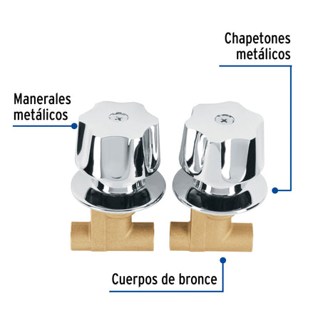 JUEGO 2 LLAVES EMPOTRAR REGADERA SOLDABLES CUBO BASIC MCA TRUPER FOSET