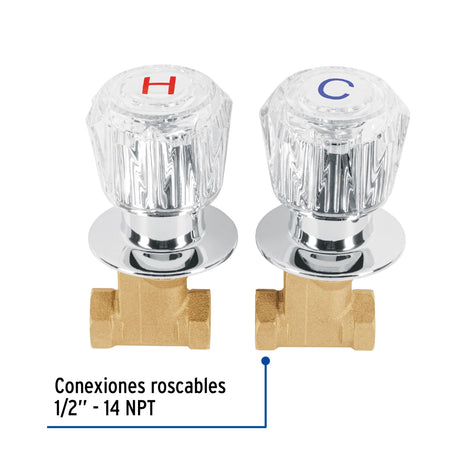 JUEGO 2 LLAVES EMPOTRAR REGADERA ROSCABLES ACRILICO BASIC MCA TRUPER FOSET
