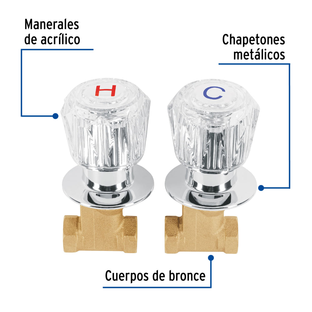 JUEGO 2 LLAVES EMPOTRAR REGADERA ROSCABLES ACRILICO BASIC MCA TRUPER FOSET