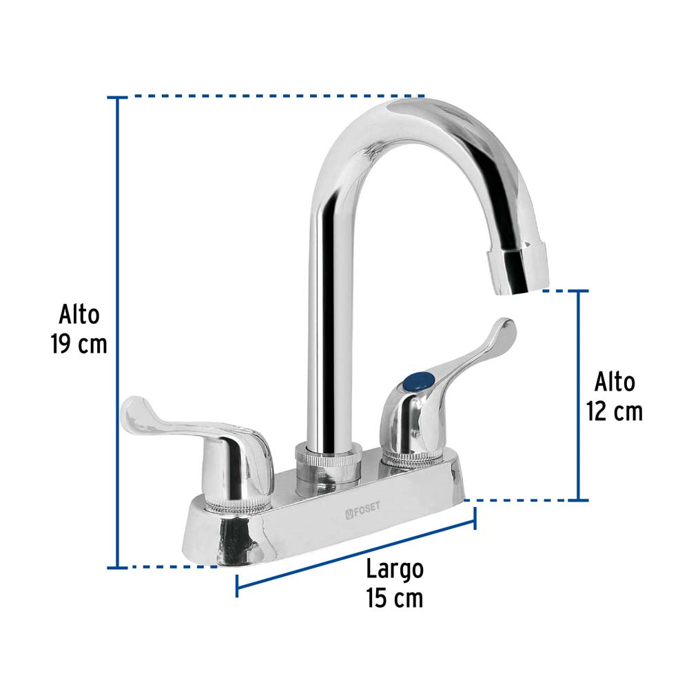 MEZCLADORA PARA LAVABO MANERALES PALANCA CUELLO BAR BASIC MCA TRUPER FOSET