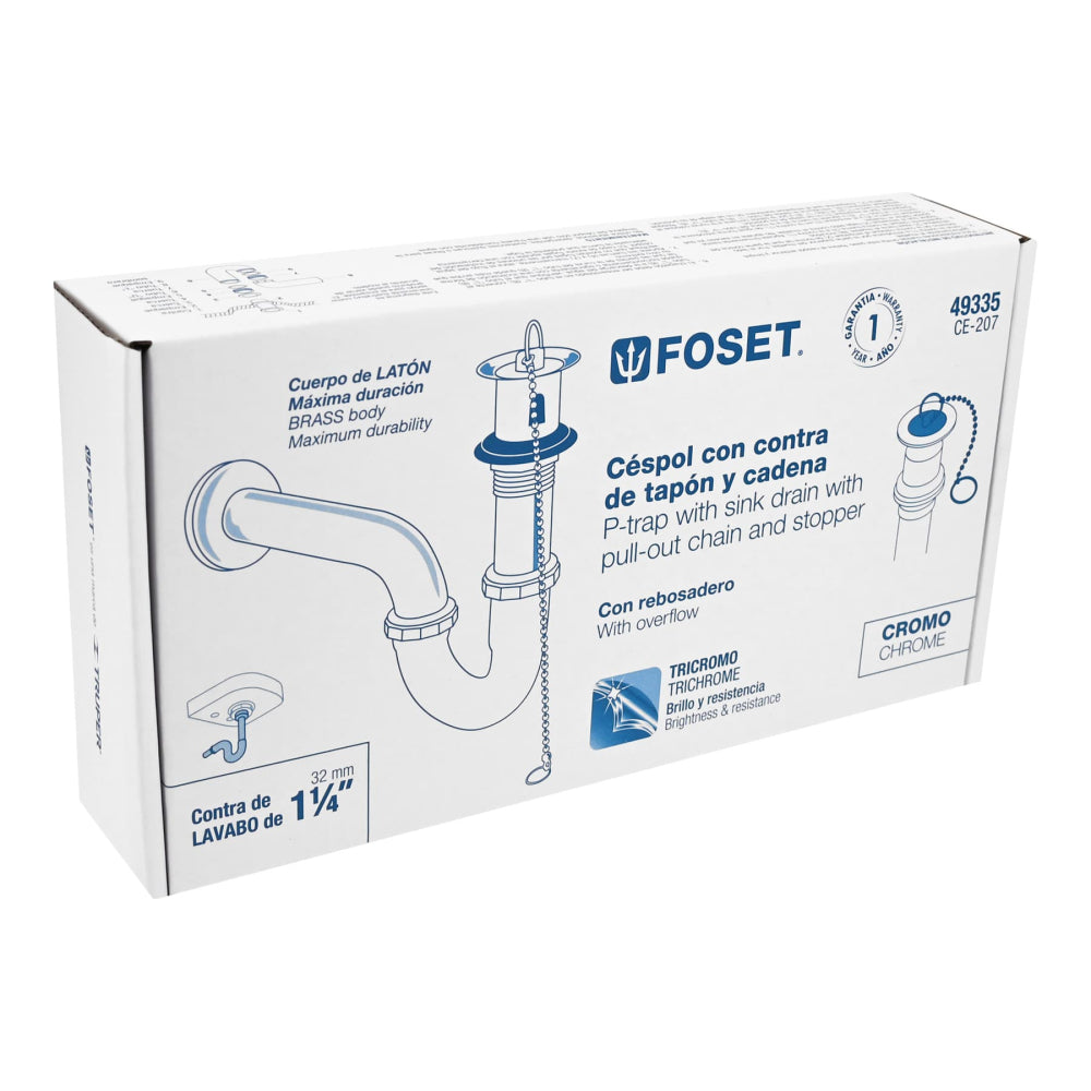 CESPOL P/LAVABO LATON C/CONTRA TAPON Y CADENA CROMO1-1/4" MCA TRUPER FOSET
