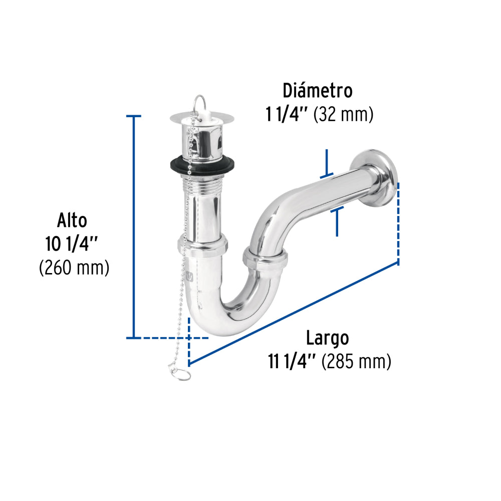 CESPOL P/LAVABO LATON C/CONTRA TAPON Y CADENA CROMO1-1/4" MCA TRUPER FOSET