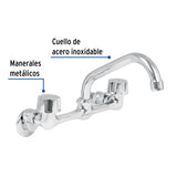 MEZCLADORA INOX 8" PARA FREGADERO CONEXIONES DE PARED FOSET AQUA