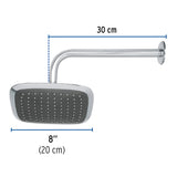 REGADERA CUADRADA PLATO ANCHO 8" BRAZO INOX A MURO FOSET AERO
