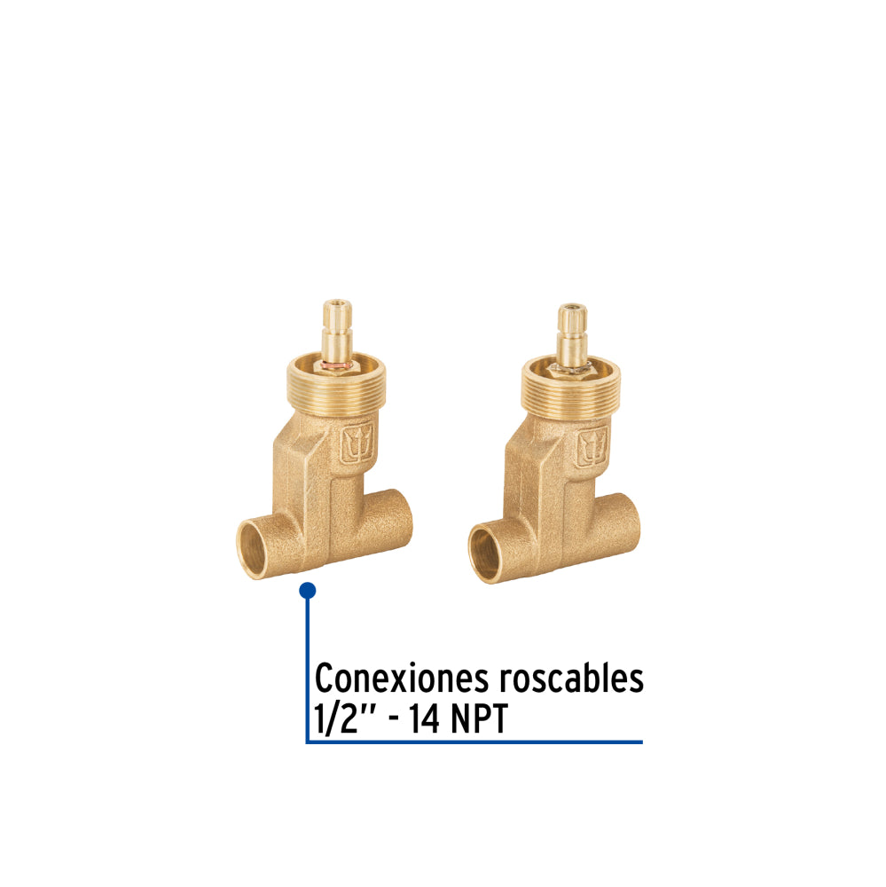 JUEGO 2 LLAVES EMPOTRAR SOLDABLES CERAMICO DE 1/4 VUELTA MCA TRUPER FOSET
