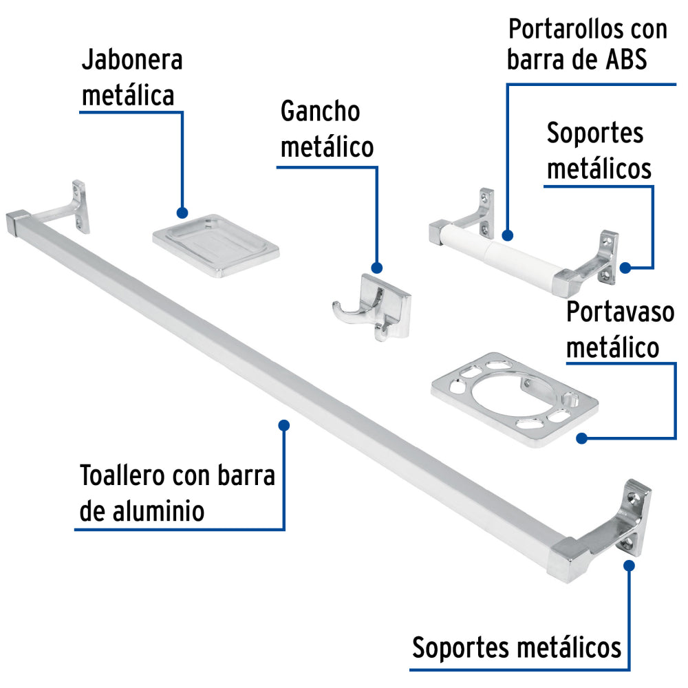 JUEGO ACCESORIOS PARA BAÑO 5 PIEZAS FOSET BASIC MCA TRUPER