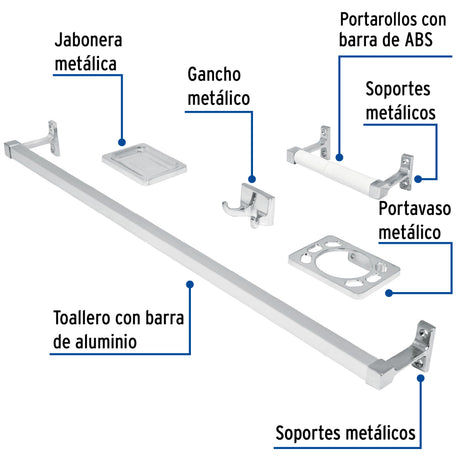 JUEGO ACCESORIOS PARA BAÑO 5 PIEZAS FOSET BASIC MCA TRUPER