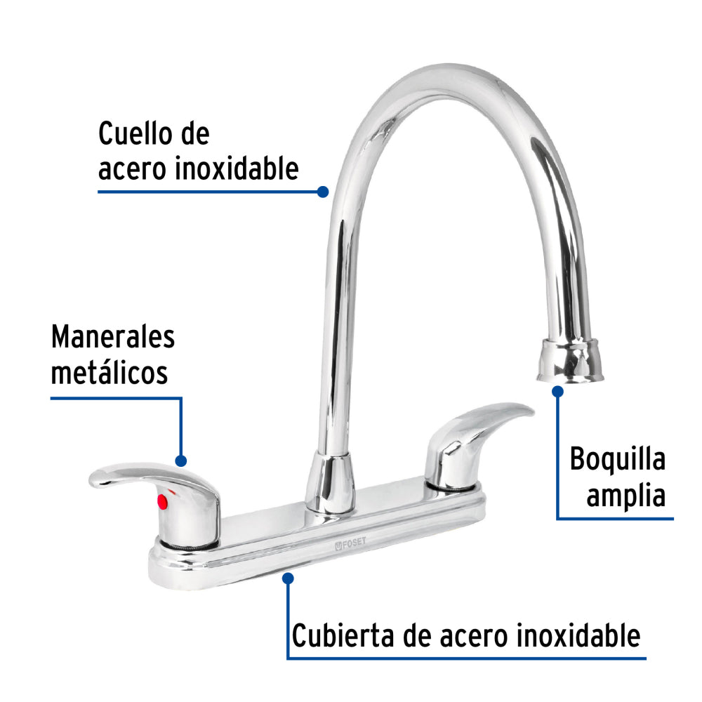 MEZCLADORA PARA FREGADERO MANERALES PALANCA ACERO INOX FOSET AQUA