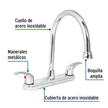 MEZCLADORA PARA FREGADERO MANERALES PALANCA ACERO INOX FOSET AQUA