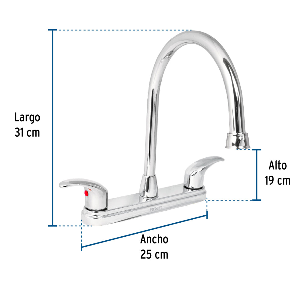 MEZCLADORA PARA FREGADERO MANERALES PALANCA ACERO INOX FOSET AQUA