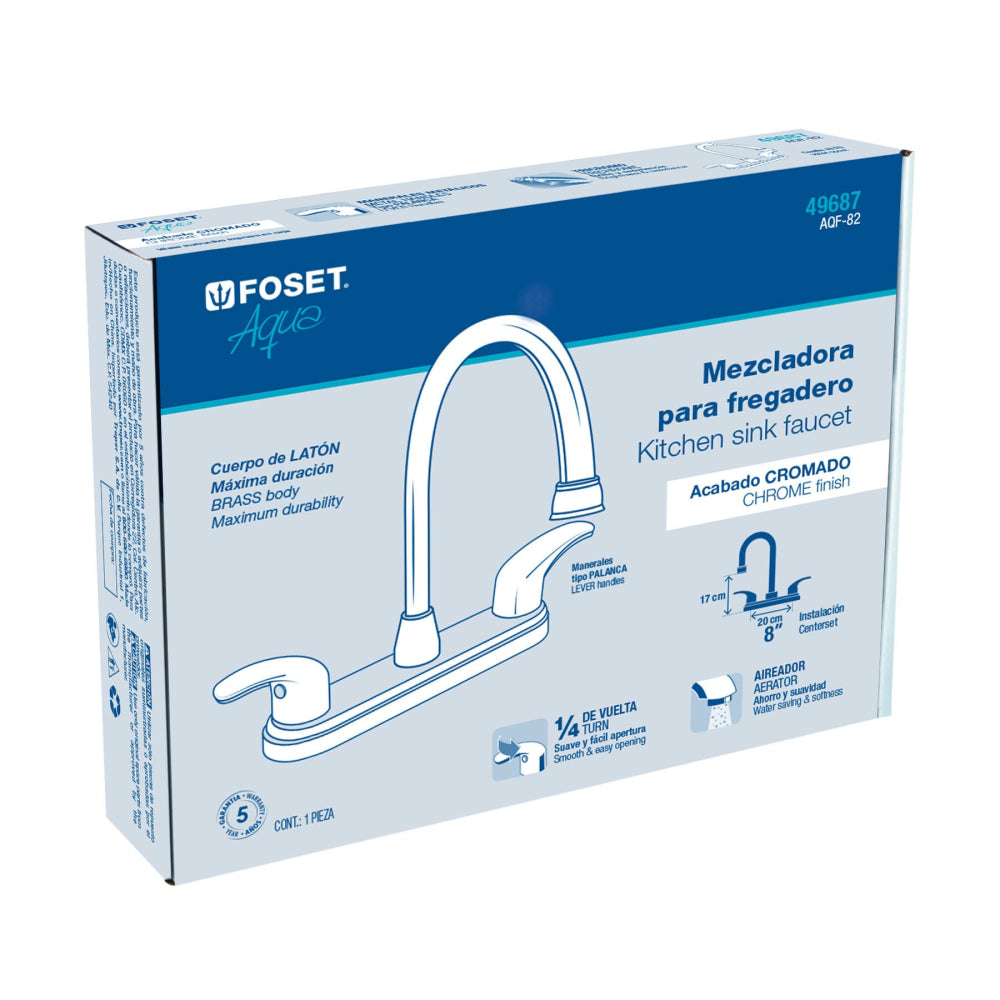 MEZCLADORA PARA FREGADERO MANERALES PALANCA ACERO INOX FOSET AQUA