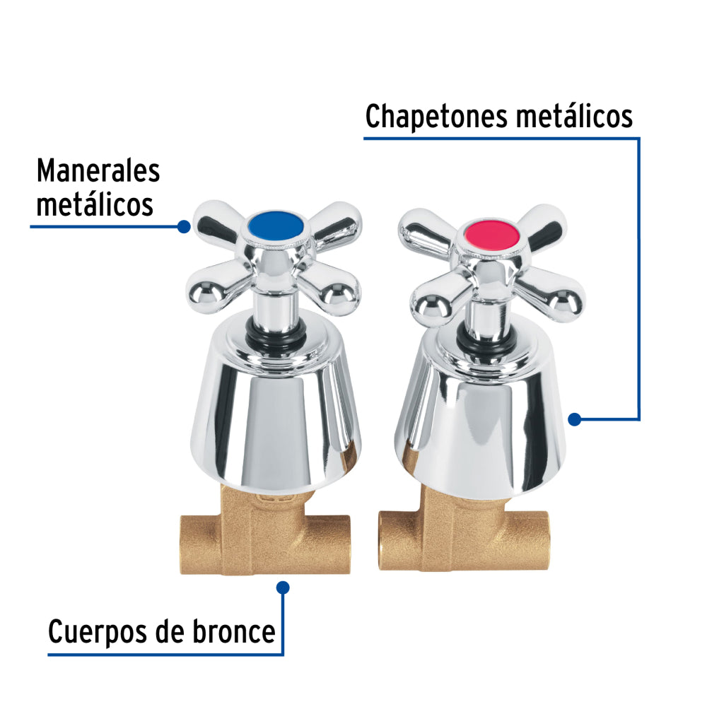 JUEGO 2 LLAVES DE EMPOTRAR SOLDABLE TIPO CRUCETA FOSET AQUA