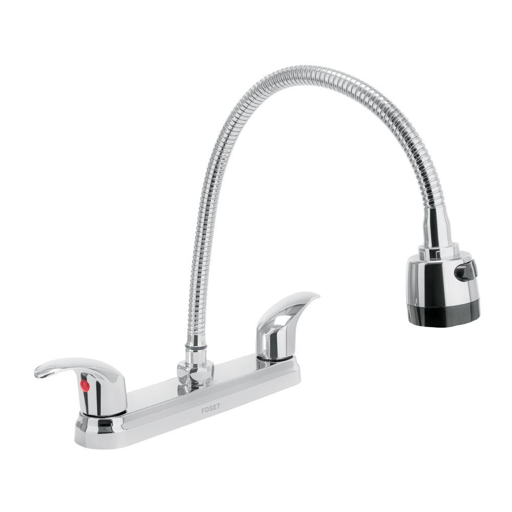 MEZCLADORA INOXIDABLE 8" PARA FREGADERO FLEXIBLE LLAVE TIPO PALANCA FOSET AQUA