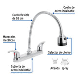 MEZCLADORA INOXIDABLE 8" PARA FREGADERO FLEXIBLE LLAVE TIPO PALANCA FOSET AQUA