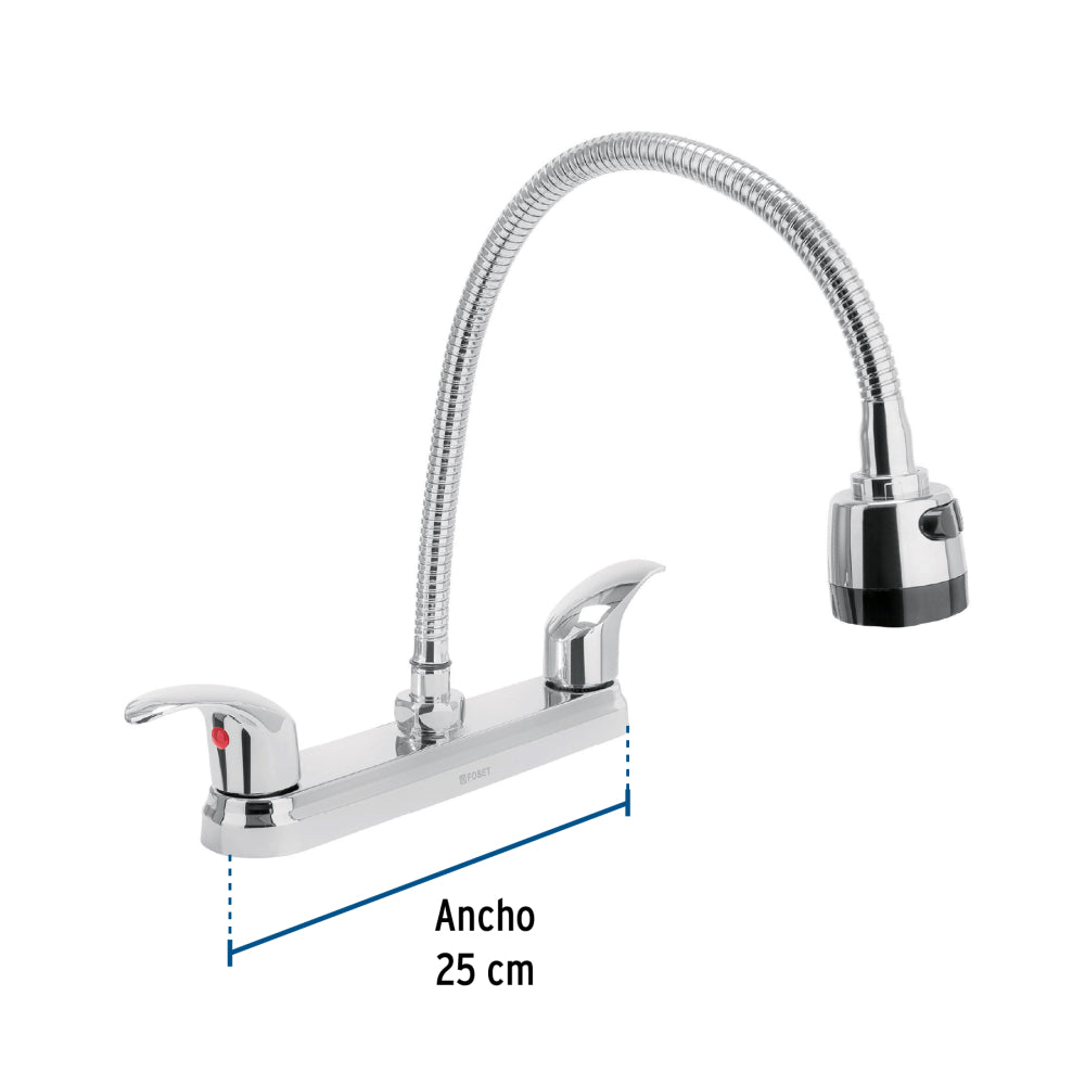 MEZCLADORA INOXIDABLE 8" PARA FREGADERO FLEXIBLE LLAVE TIPO PALANCA FOSET AQUA
