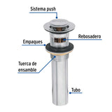 CONTRA P/LAVABO CON REBOSADERO SISTEMA PUSH CROMO 1-1/4" MCA TRUPER FOSET