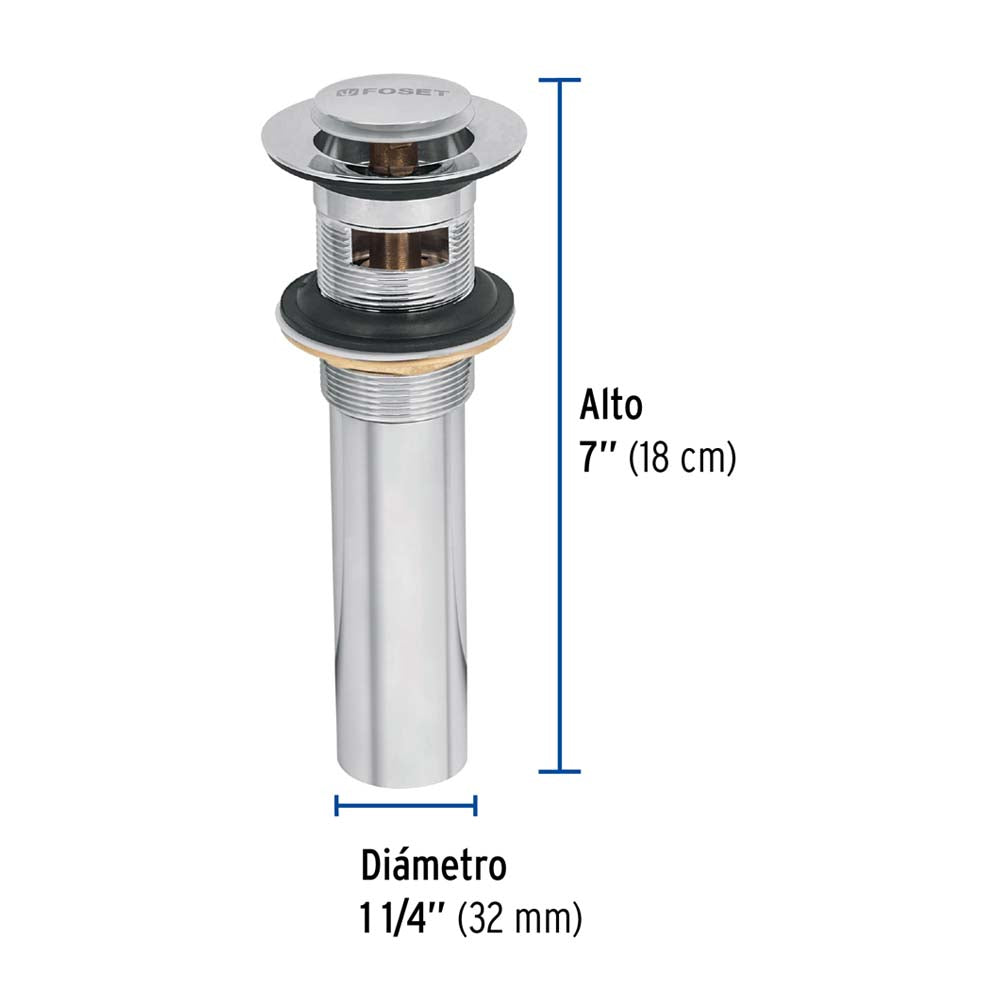 CONTRA P/LAVABO CON REBOSADERO SISTEMA PUSH CROMO 1-1/4" MCA TRUPER FOSET