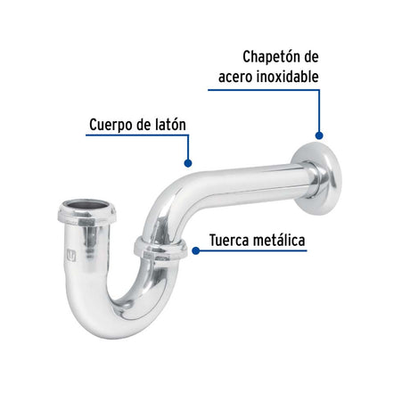 CESPOL P/LAVABO DE LATON SIN CONTRA CROMO 1-1/4" MCA TRUPER FOSET