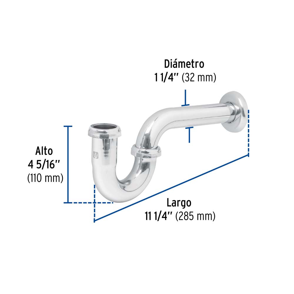 CESPOL P/LAVABO DE LATON SIN CONTRA CROMO 1-1/4" MCA TRUPER FOSET
