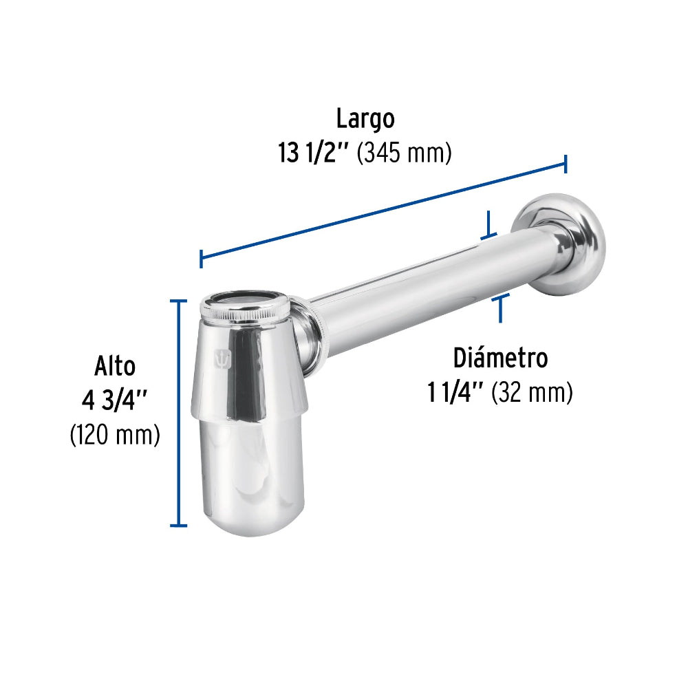CESPOL DE BOTE PARA LAVABO SIN CONTRA CROMO 1-1/4" MCA TRUPER FOSET
