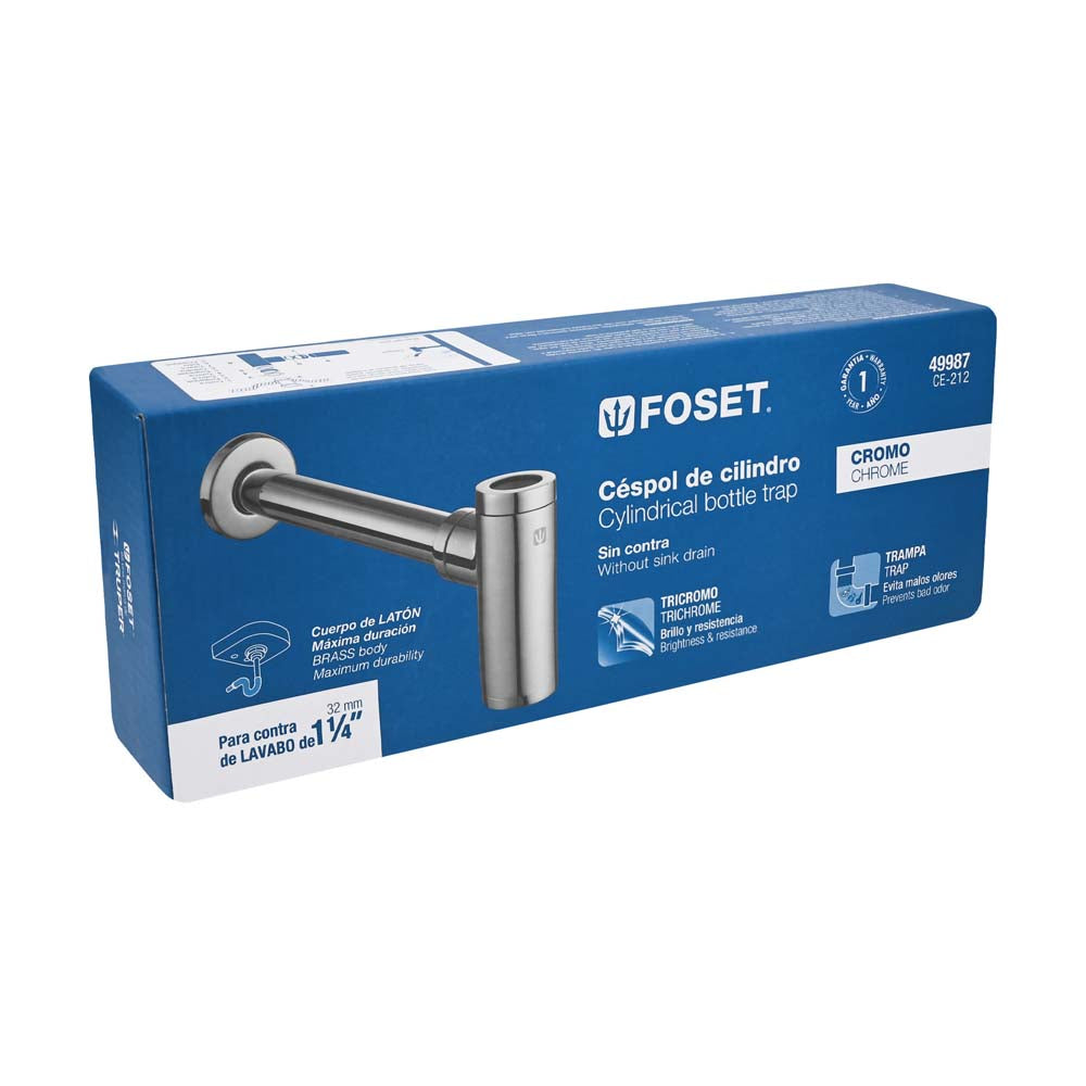 CESPOL DE BOTE P/LAVABO MINIMALISTA S/CONTRA CROMO 1-1/4" MCA TRUPER FOSET