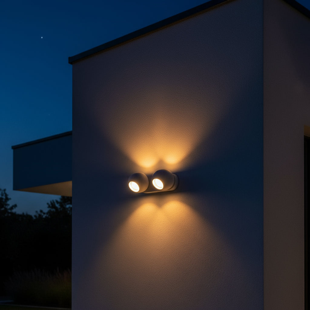 LUMINARIO REDONDO P/ PARED  2XGU10LED 3W 110-265V 3000K ACABADO ALUMINIO BLANCO MCA CLASS *** EXHIBIDO ***