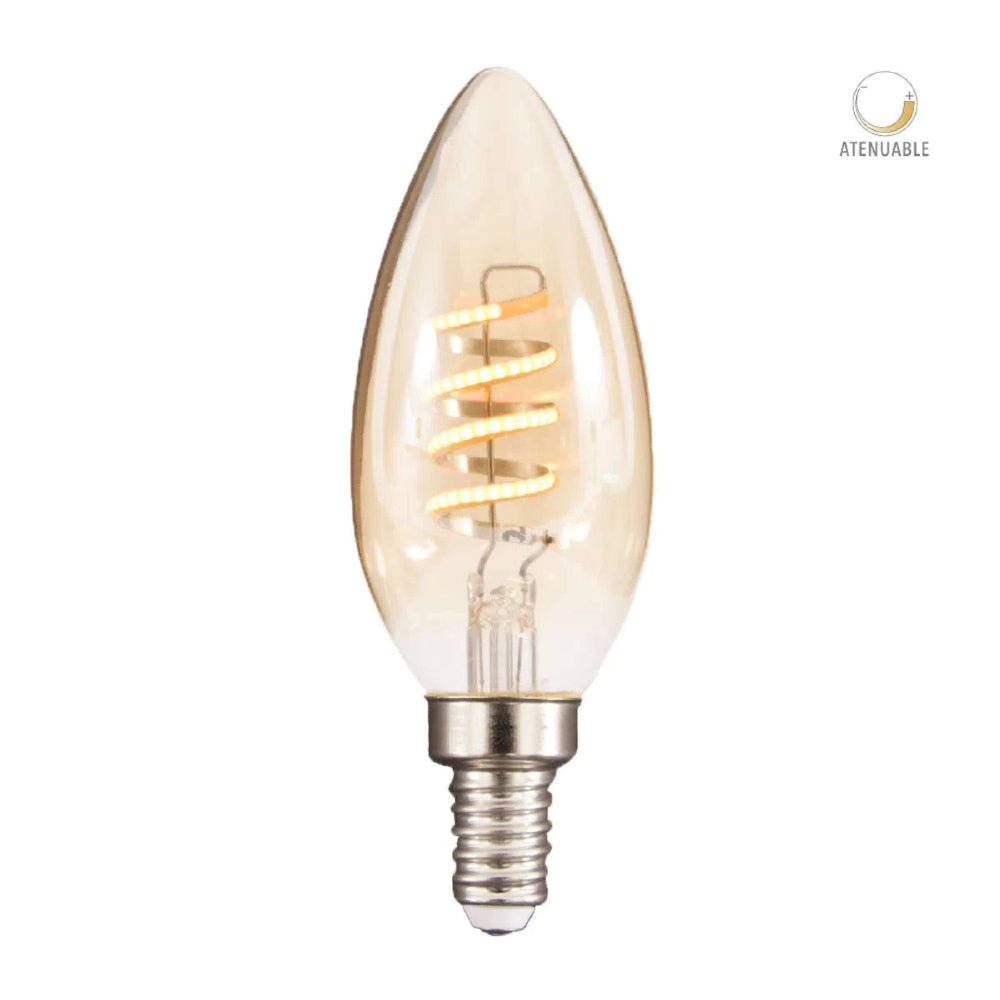 FOCO LED TECNOLITE TIPO VELA DE FILAMENTO 3.8W ATENUABLE LUZ SUAVE CÁLIDA BASE E12