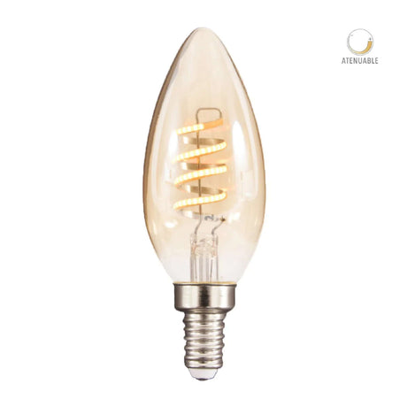 FOCO LED TECNOLITE TIPO VELA DE FILAMENTO 3.8W ATENUABLE LUZ SUAVE CÁLIDA BASE E12
