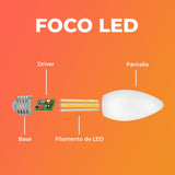 LAMPARA FIL 4.5W 30K CRI9 E27 C35 APERLADO