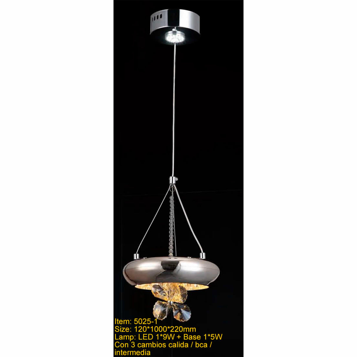 LUM COLGANTE LED 14W 1 ARO CROMO 3 CAMBIOS DE LUZ IIDSA