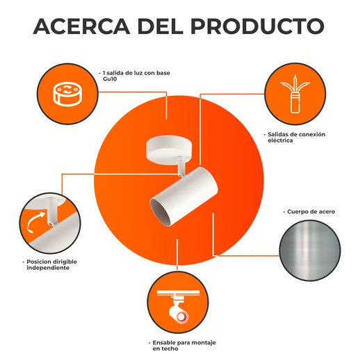 LAMPARA SPOT DE SOBREPONER DIRIGIBLE 1 BASE GU10 POTENCIA MAX. 50 W NO INCLUYE FOCO 50LVC880MVB