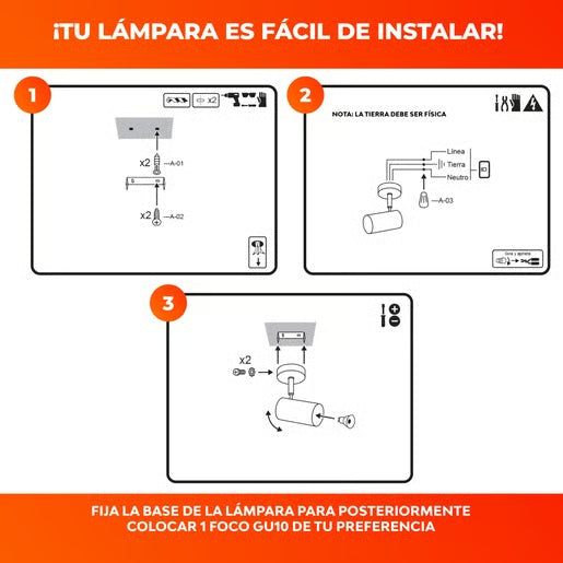 LUMINARIO INT SOBREPONER S/L 100-240V GU10 NEGRO TECNOLITE