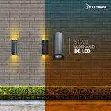 SLP LUMINARIO ARBOTANTE LED COB CILINDRICO 12W LUZ DIRECTA E INDIRECTA 100-260V 3000K 2*760LM IP54 90 IRC>80 CUERPO DE ALUMINIO COLOR NEGRO MCA PHILCO