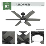 VENTILADOR TECHO 6 ASPAS 52 PULGADAS LED NEGRO MATE AEROEXPRESS 51999 HUNTER