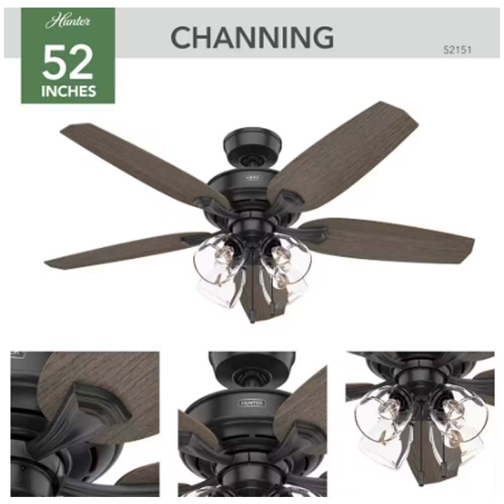 VENTILADOR TECHO 5 ASPAS 42 PULGADAS LED NEGRO MATE 52151 HUNTER