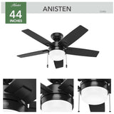 VENTILADOR TECHO 5 ASPAS 44 PULGADAS LED NEGRO MATE 52486 HUNTER