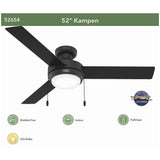 VENTILADOR TECHO 3 ASPAS 52 PULGADAS LED NEGRO MATE 52654 HUNTER